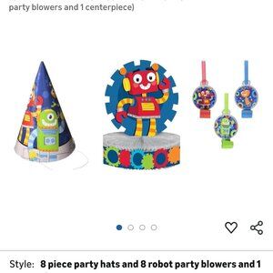 Robot Party Set, Cone Party Hats and Blowouts, centerpieceSpace Theme Birthday